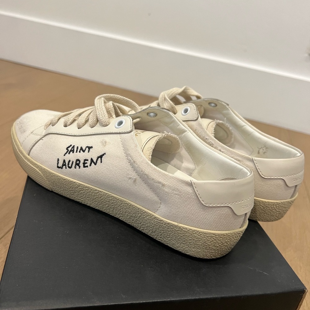 Saint Laurent Cream Canvas Sneakers